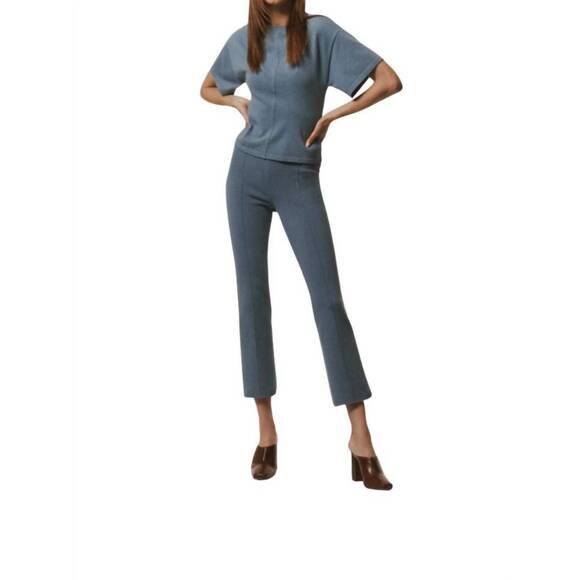 NEW WHITE + WARREN superfine organic cotton kick flare pants in stone blue